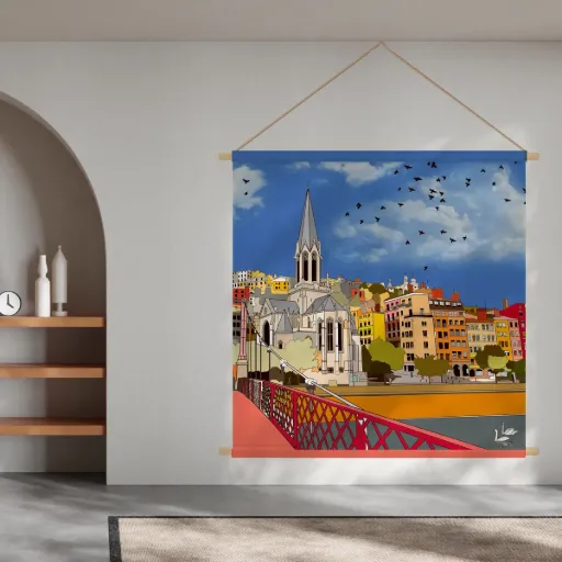 TABLEAU EN SERGÉ DE SOIE SUSPENDUE - VILLE DE LYON