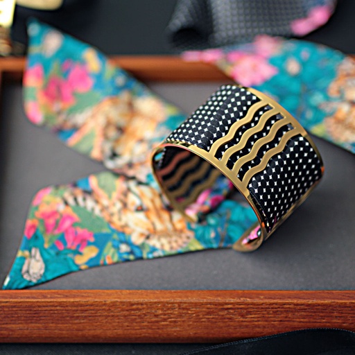 BRACELET MANCHETTE OR & SOIE - M12