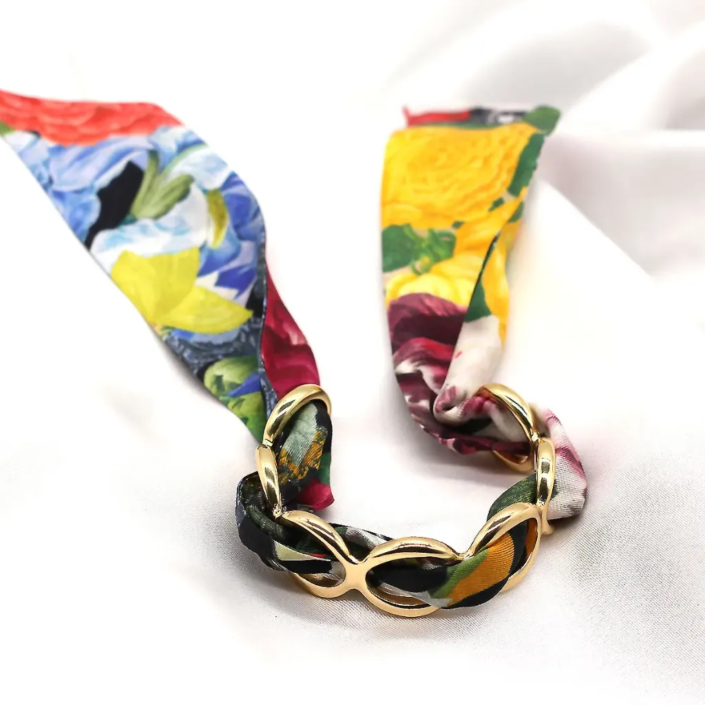 BRACELET ANNEAUX OR & SOIE - W4