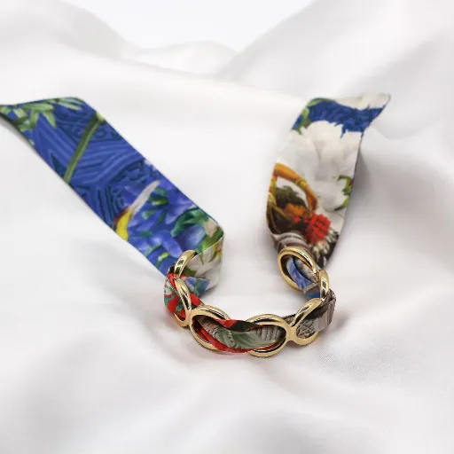 BRACELET ANNEAUX OR & SOIE - W12