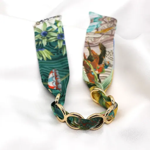 BRACELET ANNEAUX OR & SOIE - W13