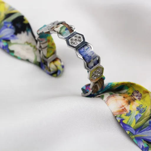 BRACELET ZIRCONIUM ARGENT & SOIE - M8