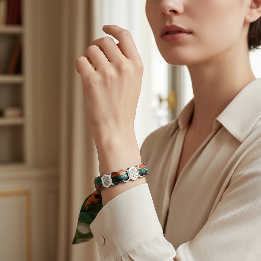 BRACELET ZIRCONIUM ARGENT & SOIE - R14