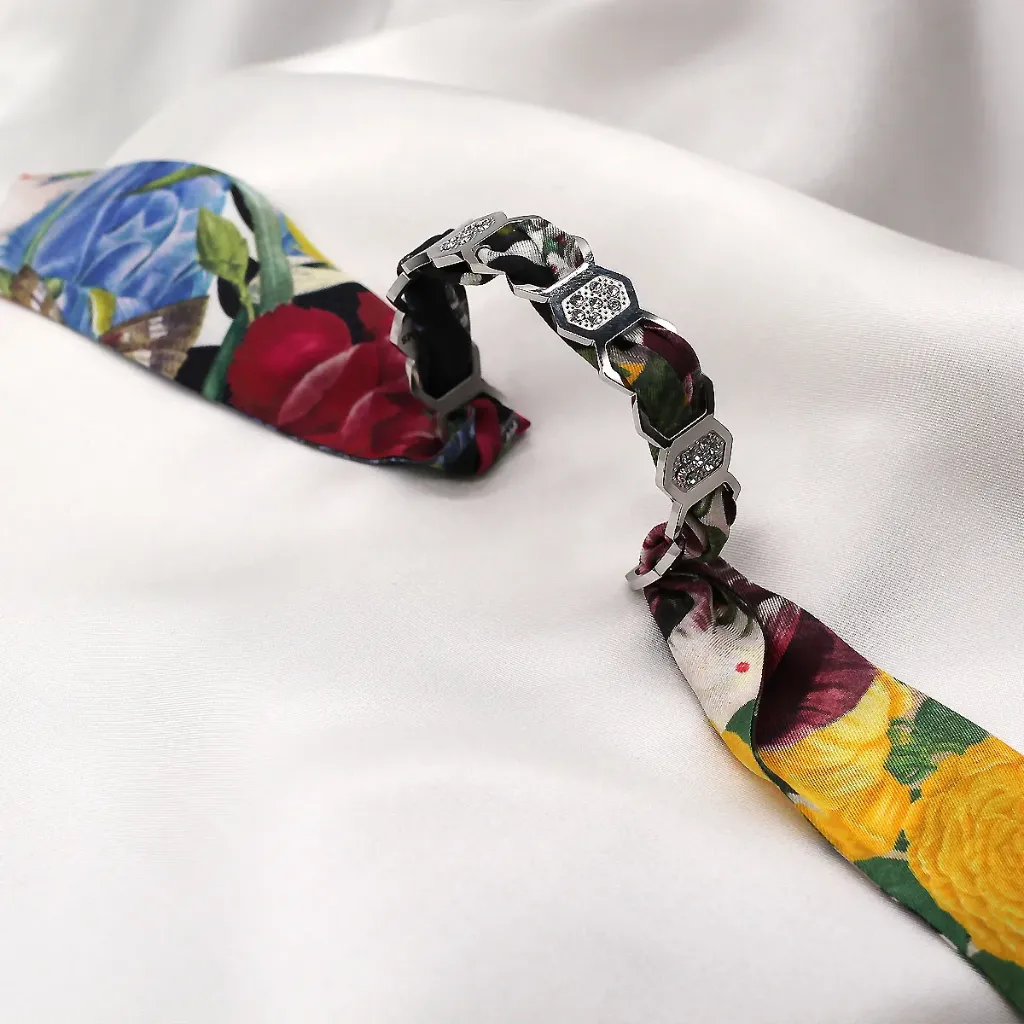 BRACELET ZIRCONIUM ARGENT & SOIE - W4
