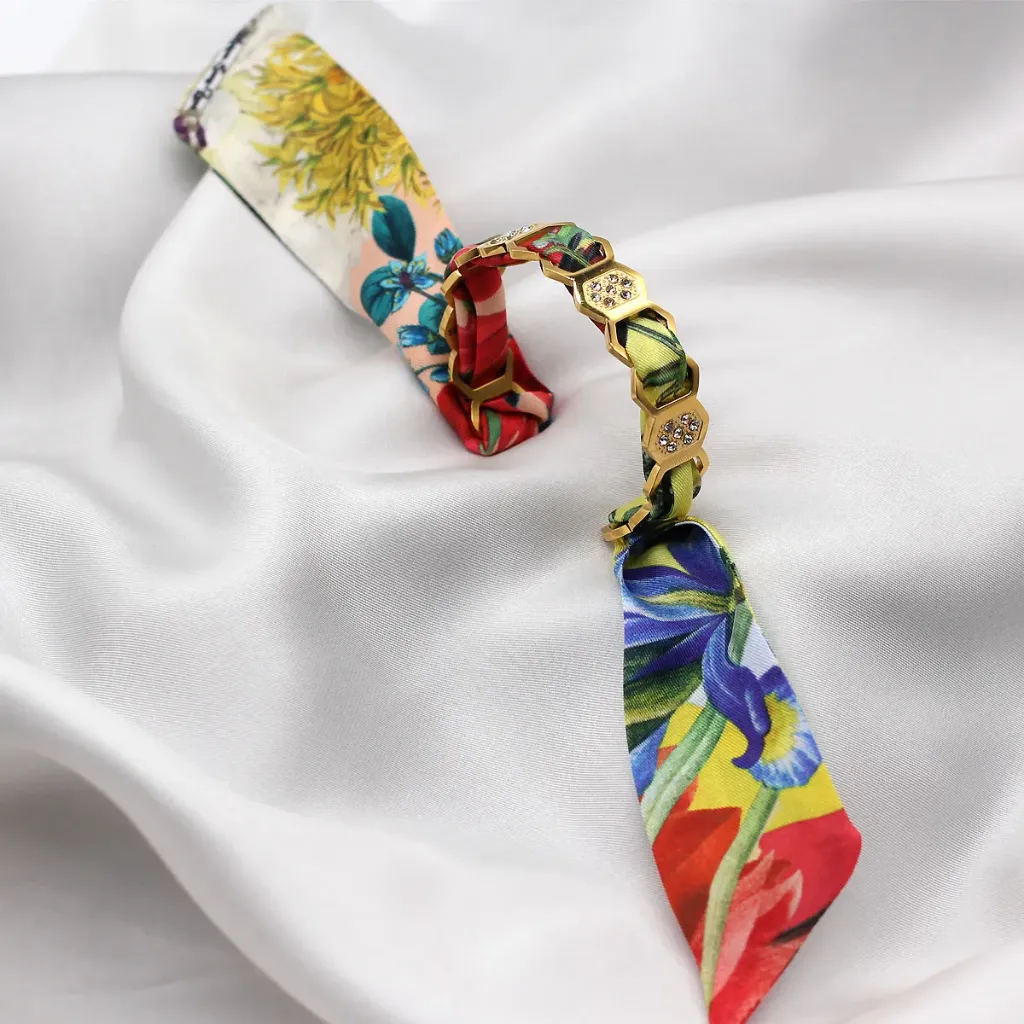 BRACELET ZIRCONIUM OR & SOIE - L5