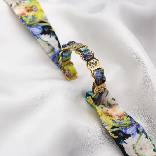 BRACELET ZIRCONIUM OR & SOIE - M8