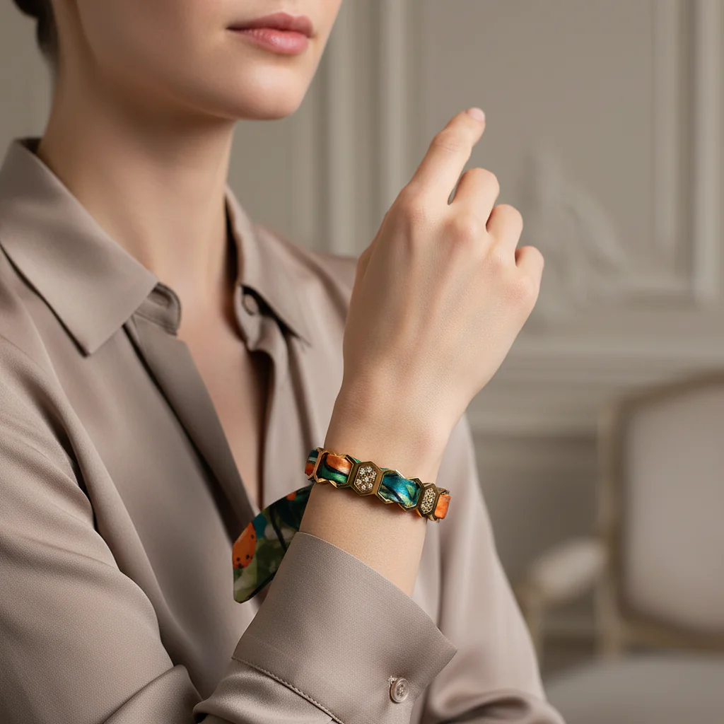 BRACELET ZIRCONIUM OR & SOIE - R14