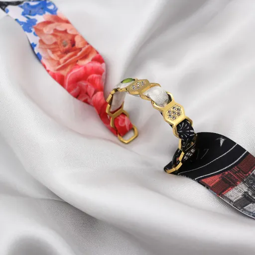 BRACELET ZIRCONIUM OR & SOIE - R3