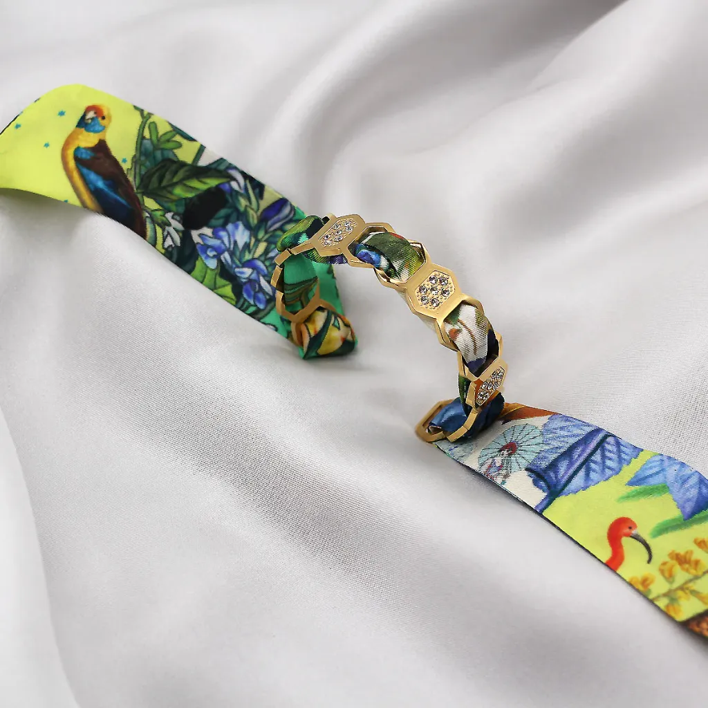 BRACELET ZIRCONIUM OR & SOIE - R6