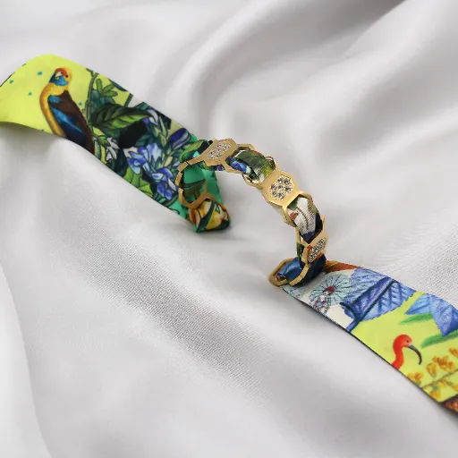 BRACELET ZIRCONIUM OR & SOIE - R6