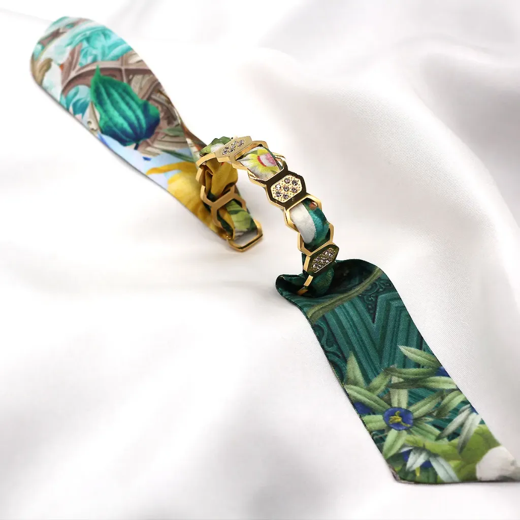 BRACELET ZIRCONIUM OR & SOIE - W13