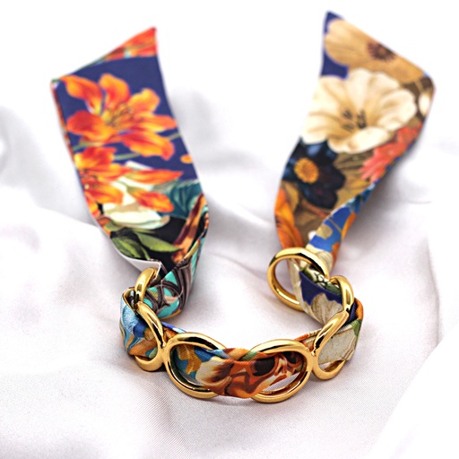 BRACELET ANNEAUX OR & SOIE - R12
