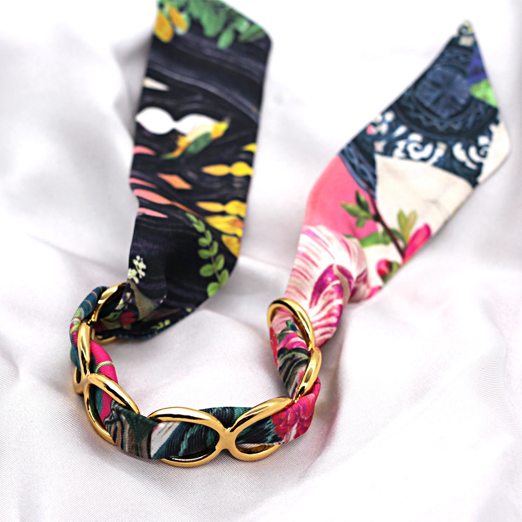 BRACELET ANNEAUX OR & SOIE - R11