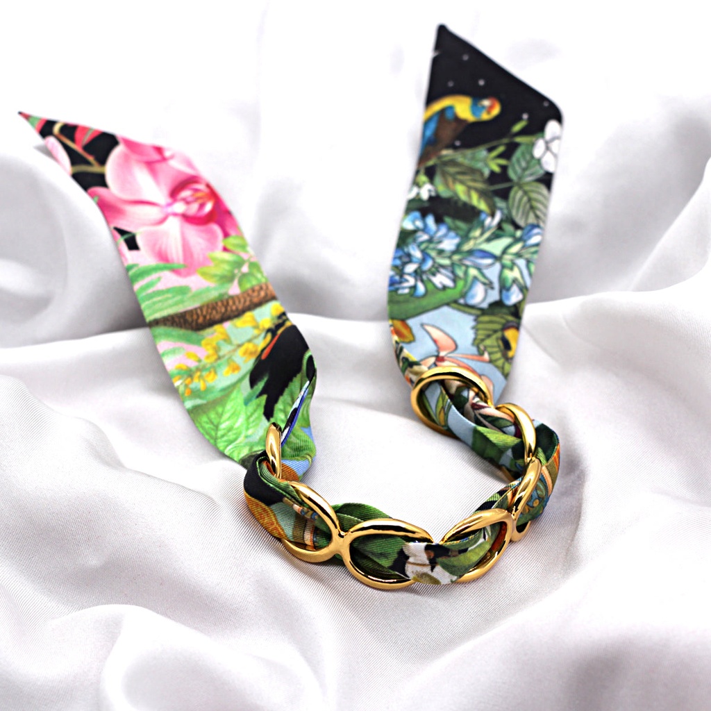 BRACELET ANNEAUX OR & SOIE - R8