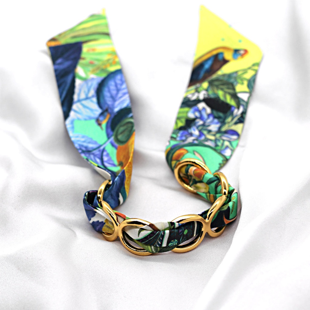 BRACELET ANNEAUX OR & SOIE - R6
