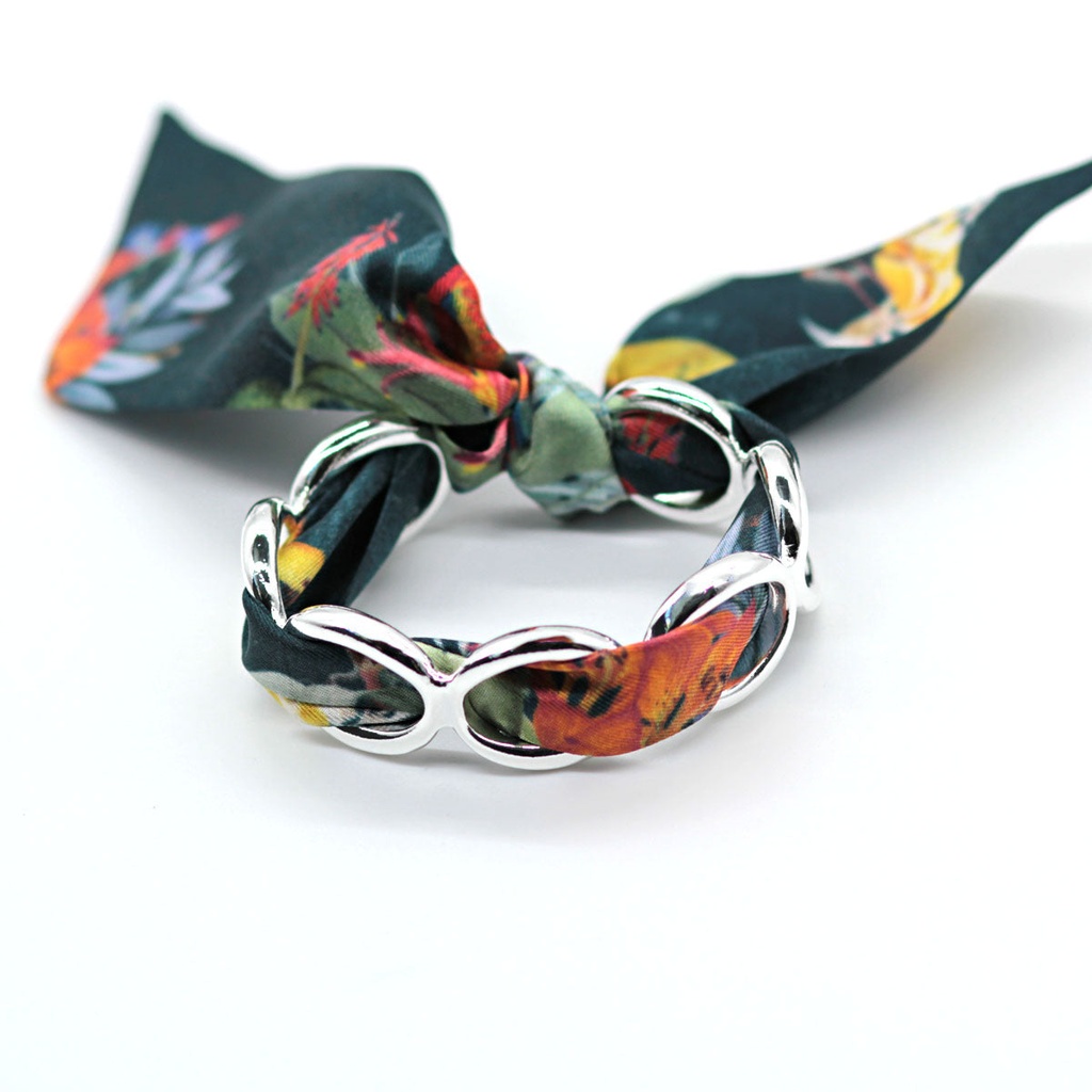 BRACELET ANNEAUX ARGENT & SOIE - C7