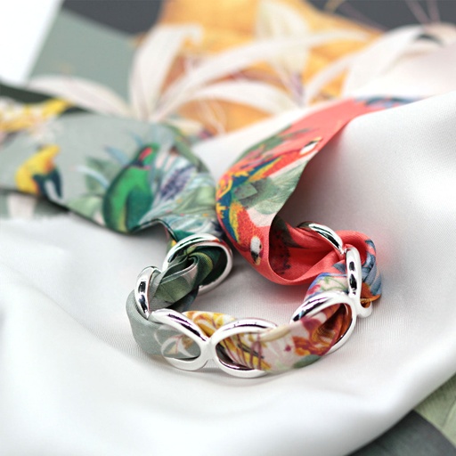BRACELET ANNEAUX ARGENT & SOIE - C6