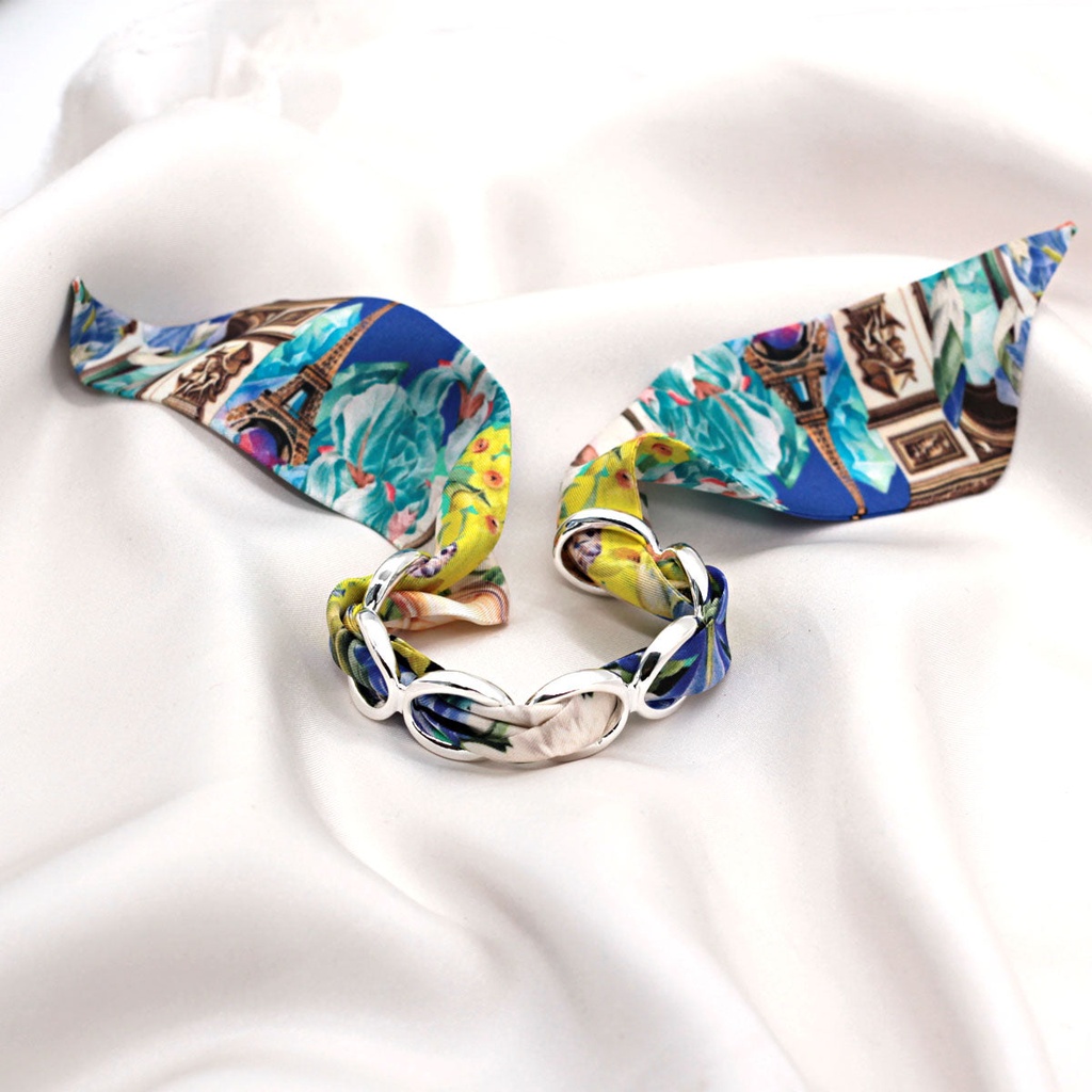 BRACELET ANNEAUX ARGENT & SOIE - M8