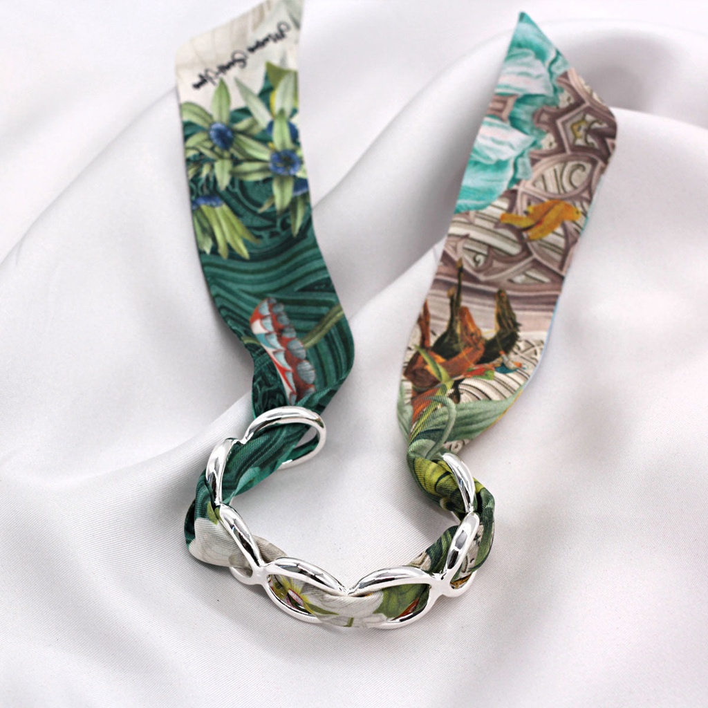 BRACELET ANNEAUX ARGENT & SOIE - W13