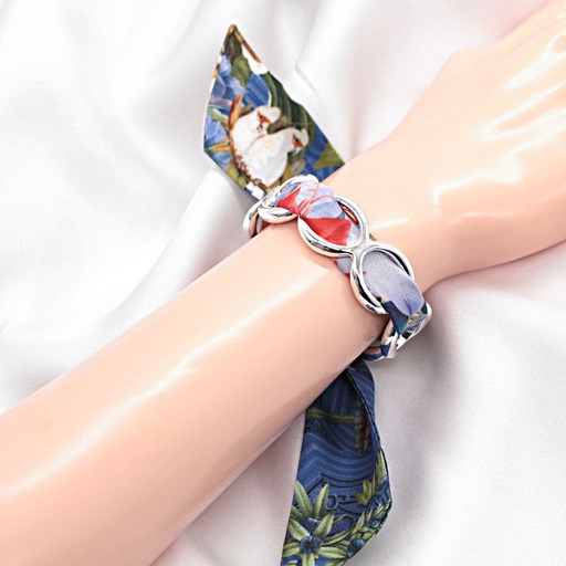 BRACELET ANNEAUX ARGENT & SOIE - W12