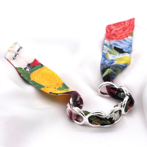 BRACELET ANNEAUX ARGENT & SOIE - W4