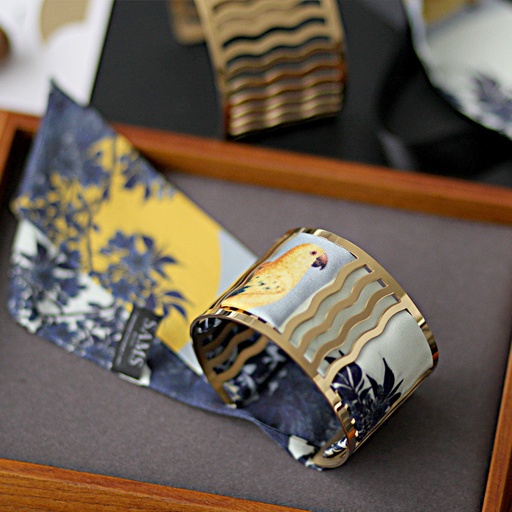 BRACELET MANCHETTE OR & SOIE - C9