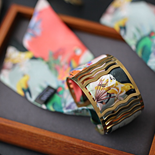 BRACELET MANCHETTE OR & SOIE - C6
