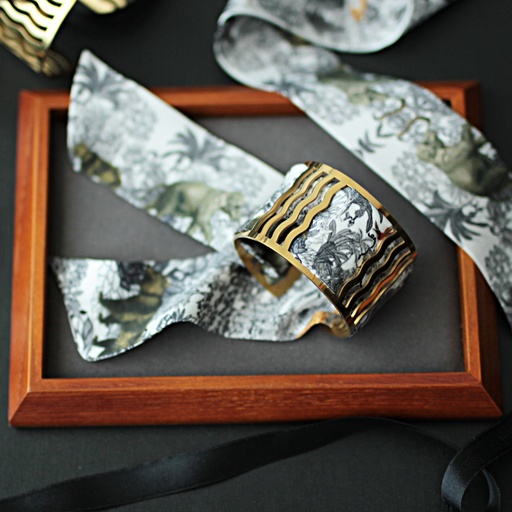 BRACELET MANCHETTE OR & SOIE - J1