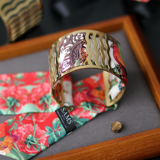 BRACELET MANCHETTE OR & SOIE - L10