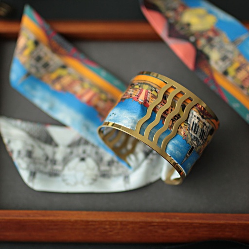 BRACELET MANCHETTE OR & SOIE - P13