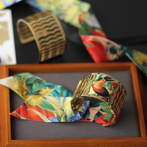 BRACELET MANCHETTE OR & SOIE - L5
