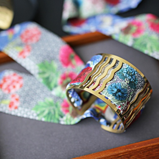 BRACELET MANCHETTE OR & SOIE - L4