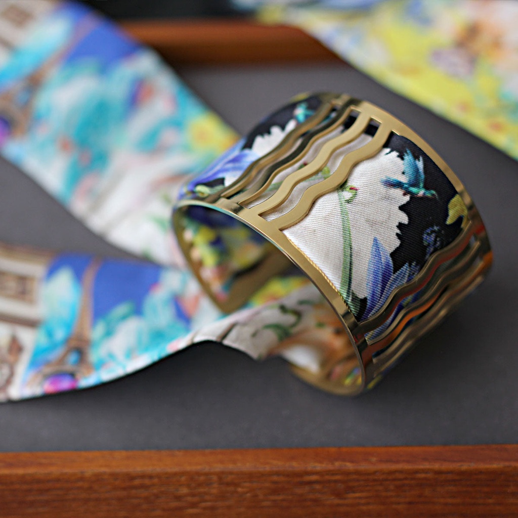 BRACELET MANCHETTE OR & SOIE - M8