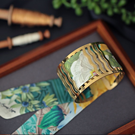 BRACELET MANCHETTE OR & SOIE - W13