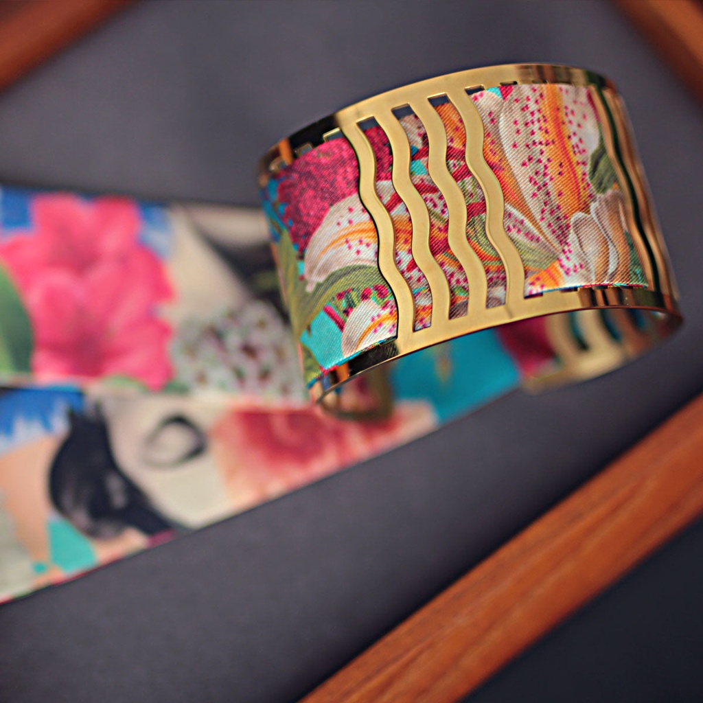 BRACELET MANCHETTE OR & SOIE - W7