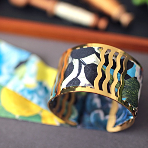 BRACELET MANCHETTE OR & SOIE - W6