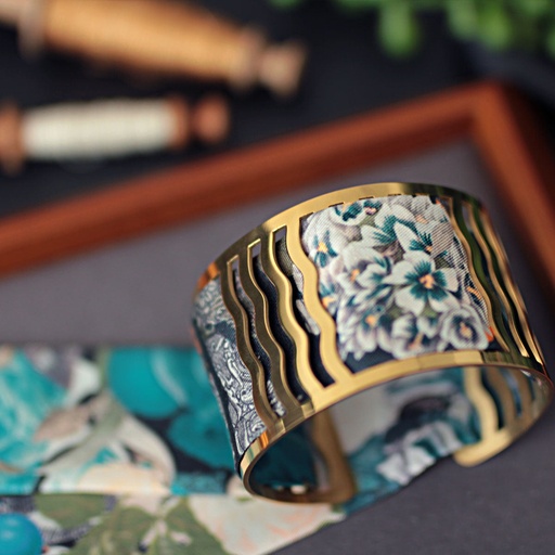 BRACELET MANCHETTE OR & SOIE - W5