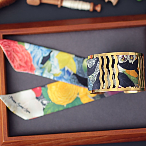 BRACELET MANCHETTE OR & SOIE - W4