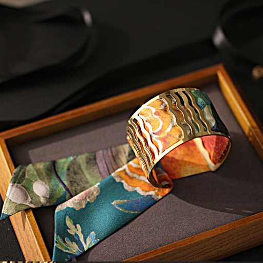 BRACELET MANCHETTE OR & SOIE - R14