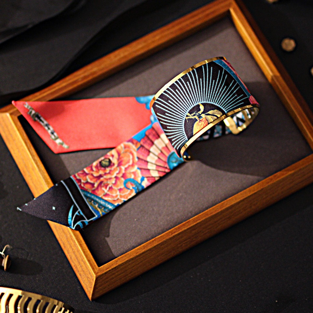 BRACELET MANCHETTE OR & SOIE - R9