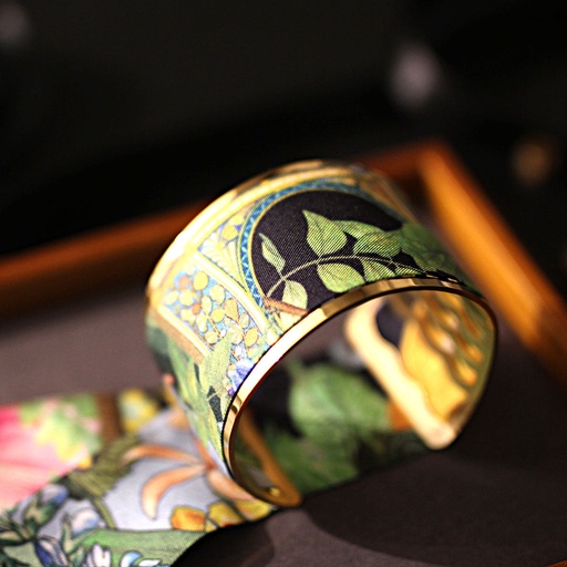 BRACELET MANCHETTE OR & SOIE - R8