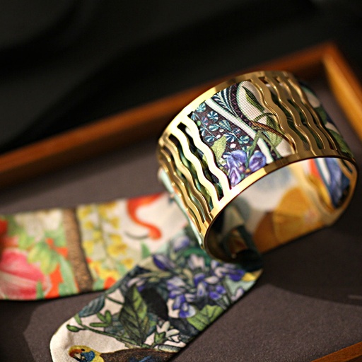 BRACELET MANCHETTE OR & SOIE - R7