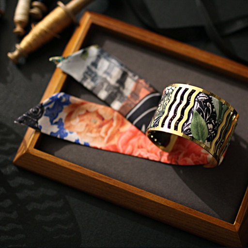 BRACELET MANCHETTE OR & SOIE - R3